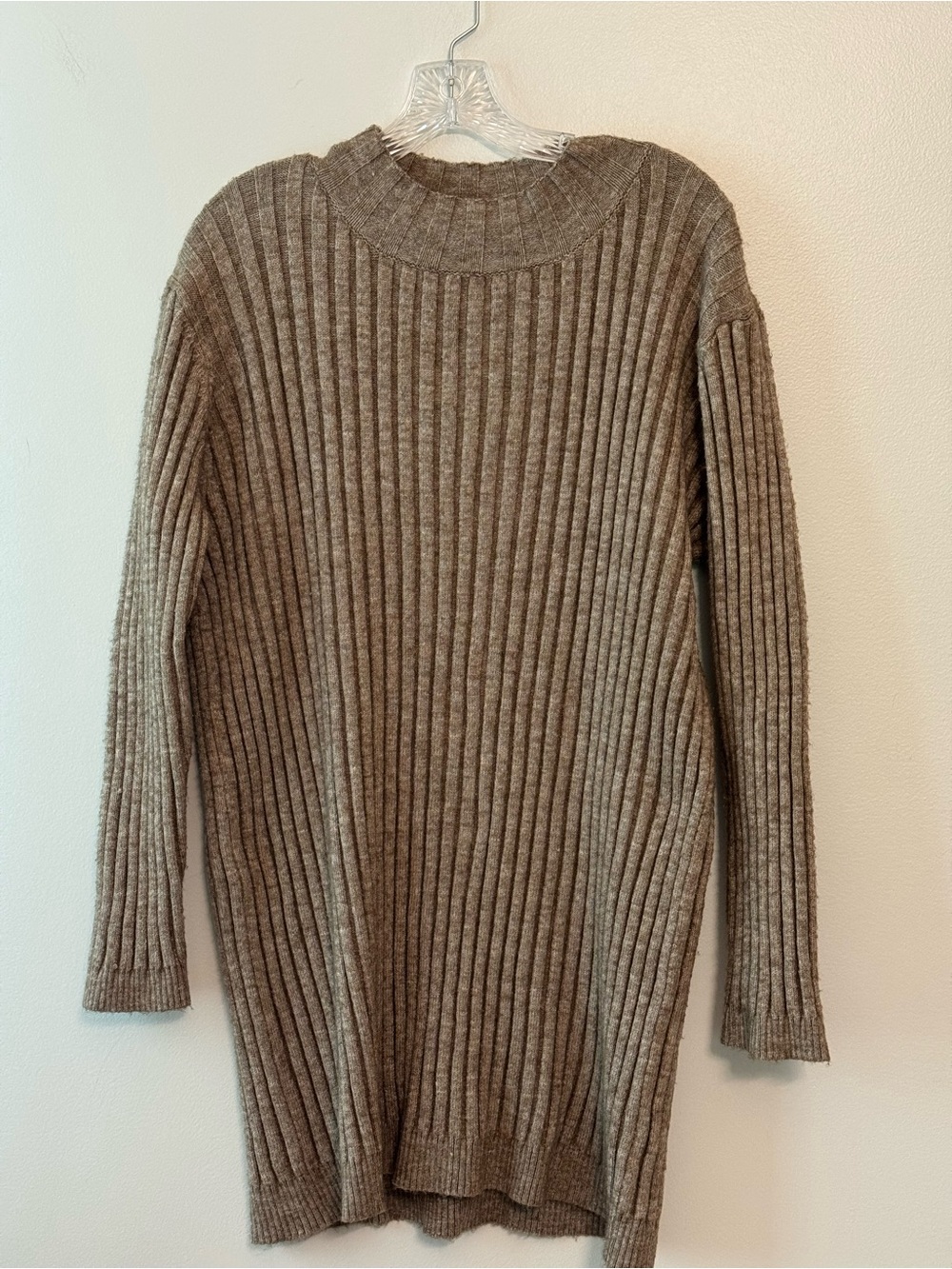 Gilli Ribbed Crewneck Sweater Dress - Taupe Brown
